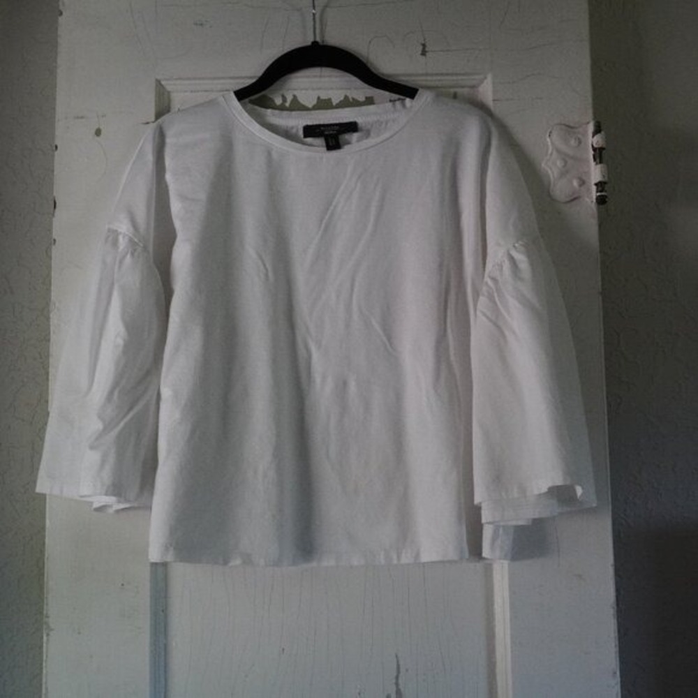 Weekend Max Mara White Cotton Bell Sleeve Top Size S Boxy Crew Neck Tee